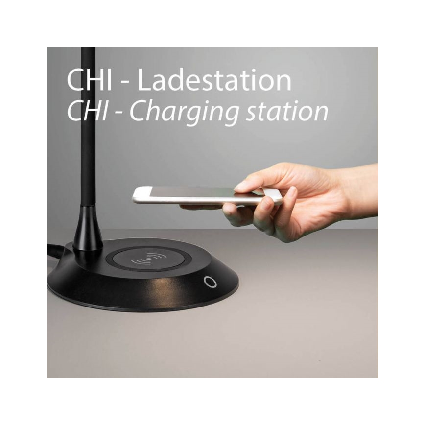 JUST LIGHT. 14414-18 - Lampe de bureau LED tactile et dimmable, flexible, avec charge sans fil PUCKI LED/4,5W/230V noire