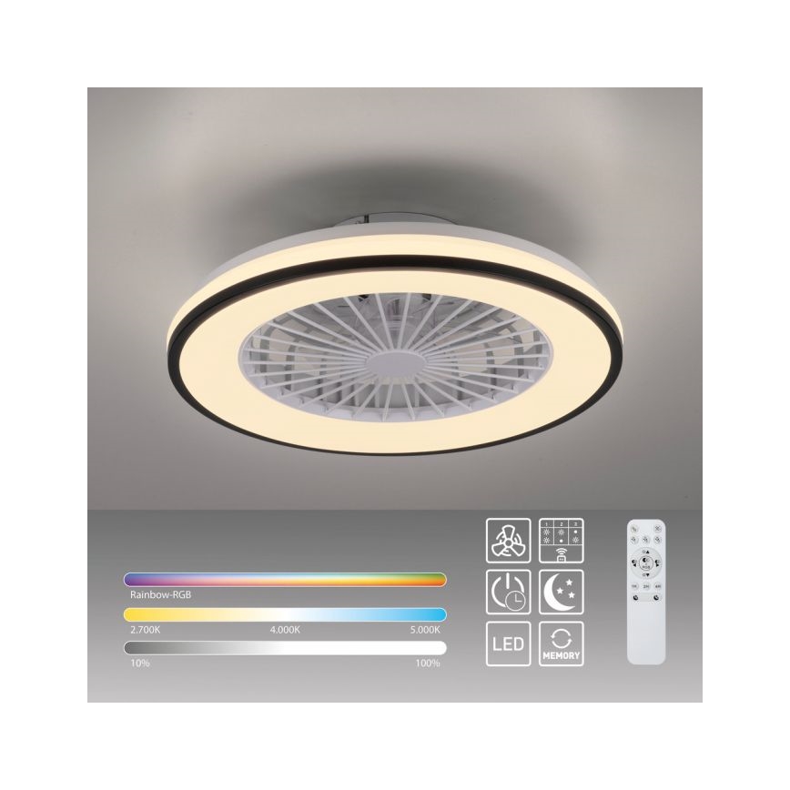 JUST LIGHT. 14447-18 - Ventilateur de plafond LED RGBW dimmable avec éclairage LENO LED/44W/230V 3000-6500K Ø 48,6 cm blanc + télécommande