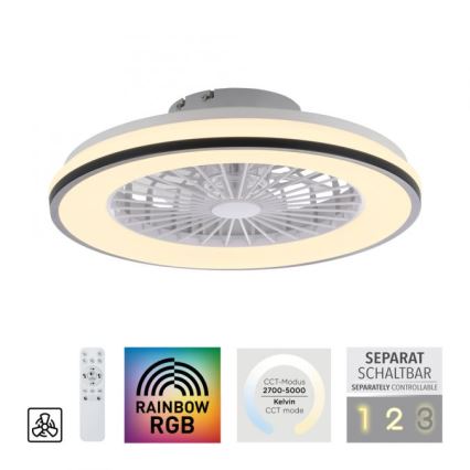 JUST LIGHT. 14447-18 - LED RGBW Ventilatore a soffitto dimmerabile con luce LENO LED/44W/230V 3000-6500K diametro 48,6 cm bianco + telecomando