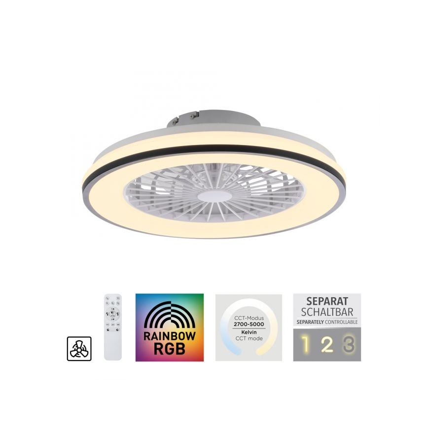 JUST LIGHT. 14447-18 - LED RGBW Ventilatore a soffitto dimmerabile con luce LENO LED/44W/230V 3000-6500K diametro 48,6 cm bianco + telecomando
