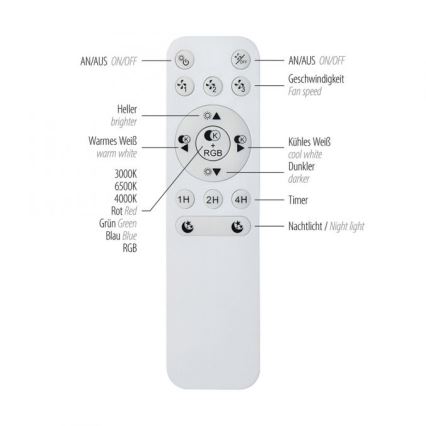 JUST LIGHT. 14447-18 - LED RGBW Ventilatore a soffitto dimmerabile con luce LENO LED/44W/230V 3000-6500K diametro 48,6 cm bianco + telecomando