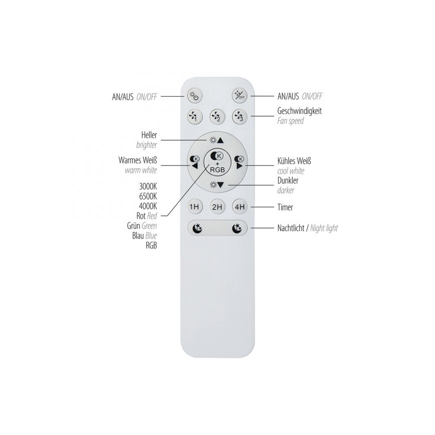 JUST LIGHT. 14447-18 - LED RGBW Ventilatore a soffitto dimmerabile con luce LENO LED/44W/230V 3000-6500K diametro 48,6 cm bianco + telecomando