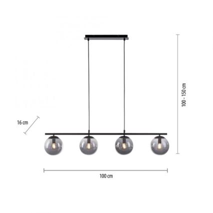 JUST LIGHT. 14604-18 - Lampadario a sospensione con filo WIDOW 4xE14/25W/230V nero