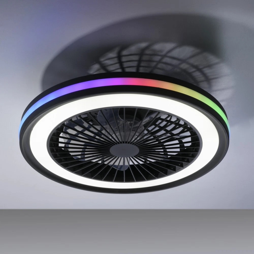 JUST LIGHT. 14649-18 - LED RGBW Dimmbarer Deckenventilator mit einer Leuchte BRANDON LED/36W/230V 2700-5000K d 46,5 cm schwarz + Fernbedienung