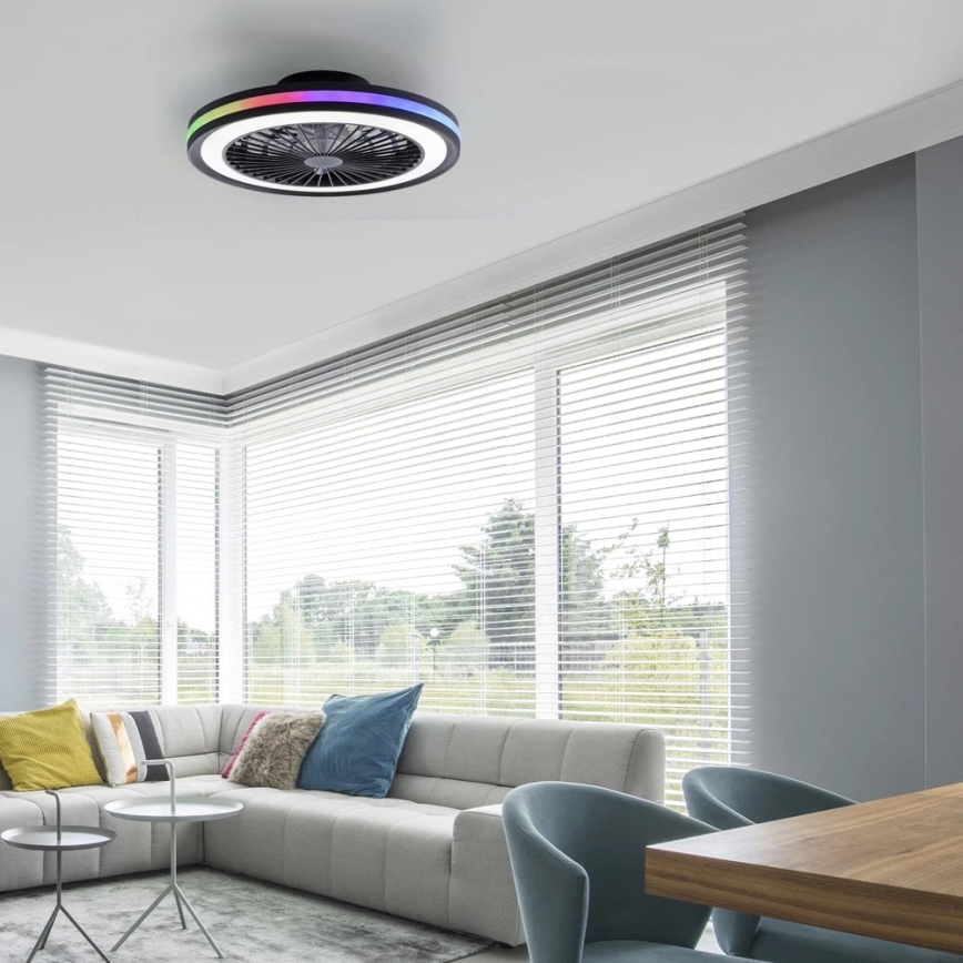 JUST LIGHT. 14649-18 - LED RGBW Ventilatore a soffitto dimmerabile con luce BRANDON LED/36W/230V 2700-5000K diametro 46,5 cm nero + telecomando
