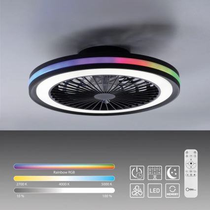 JUST LIGHT. 14649-18 - LED RGBW Ventilatore a soffitto dimmerabile con luce BRANDON LED/36W/230V 2700-5000K diametro 46,5 cm nero + telecomando
