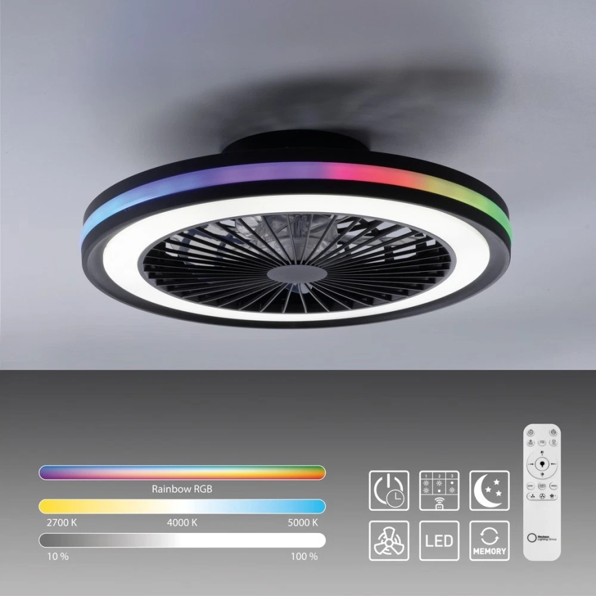 JUST LIGHT. 14649-18 - LED RGBW Ventilatore a soffitto dimmerabile con luce BRANDON LED/36W/230V 2700-5000K diametro 46,5 cm nero + telecomando