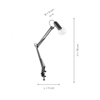 JUST LIGHT. 14773-18 - Lampe de table avec pince TURN ME 1xE27/60W/230V noir