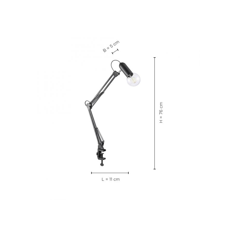 JUST LIGHT. 14773-18 - Lampe de table avec pince TURN ME 1xE27/60W/230V noir