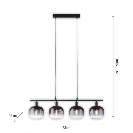JUST LIGHT. 15421-18 - Lampadario a sospensione con filo ZEA 4xE14/25W/230V nero