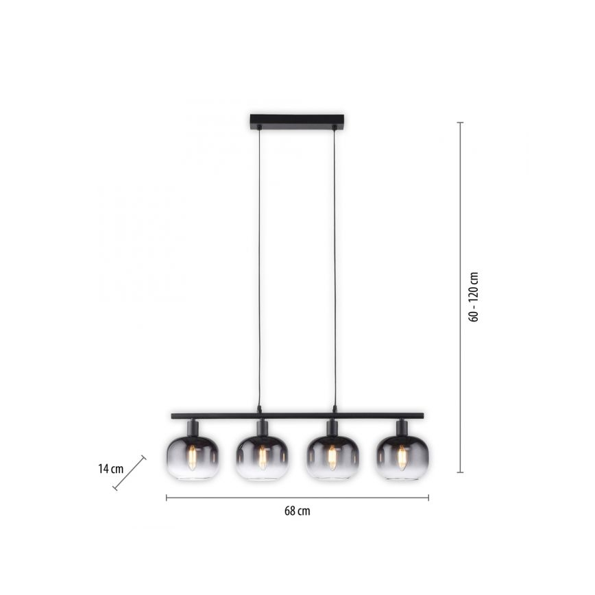 JUST LIGHT. 15421-18 - Lampadario a sospensione con filo ZEA 4xE14/25W/230V nero