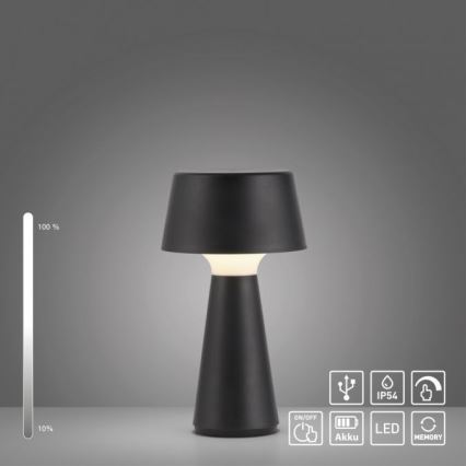 JUST LIGHT. 19260-18 - Lampe d'extérieur à intensité variable ABERA LED/3W/3,7V 2000 mAh USB IP54 noir