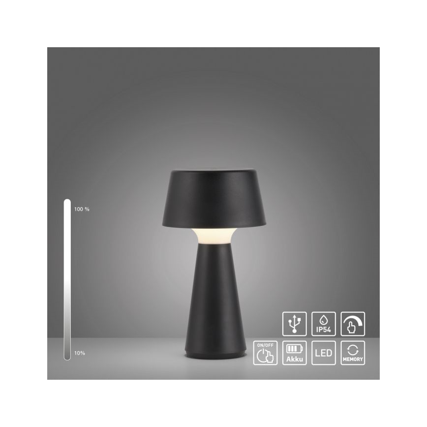 JUST LIGHT. 19260-18 - Lampe d'extérieur à intensité variable ABERA LED/3W/3,7V 2000 mAh USB IP54 noir