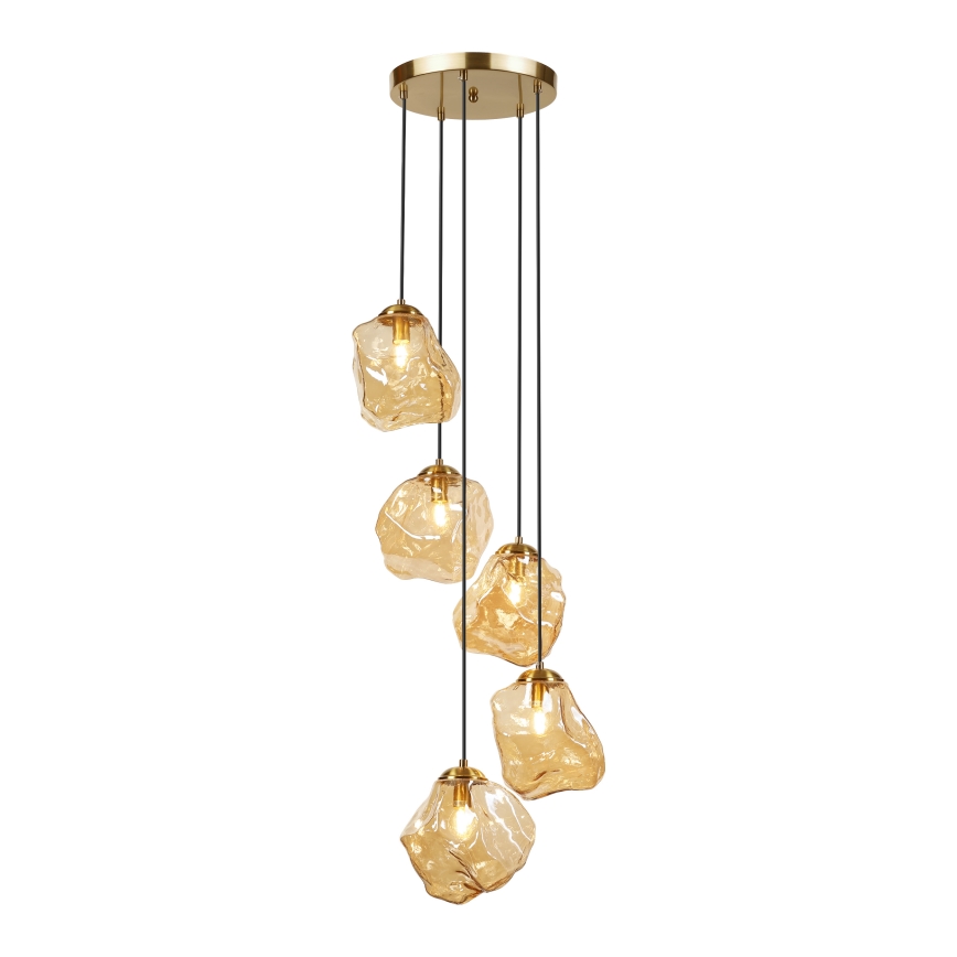Kabel-Pendelleuchte CRISTAL 5xE14/15W/230V Messing/rauchbeige
