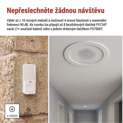 Kabellose Einbau-Türklingel 230V + 1xCR2032 weiß