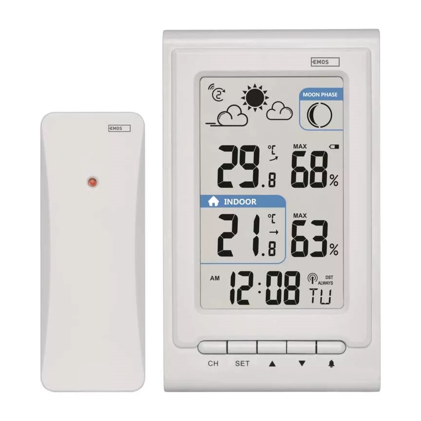 Kabellose Wetterstation mit Wecker 2xAAA weiß
