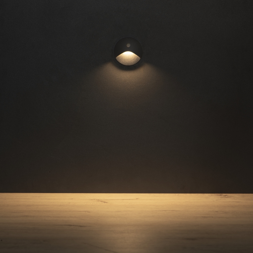 LED Treppenleuchte mit Bewegungs- und Dämmerungssensor EXIN LED/2,5W/230V 3000K IP65 anthrazit rund