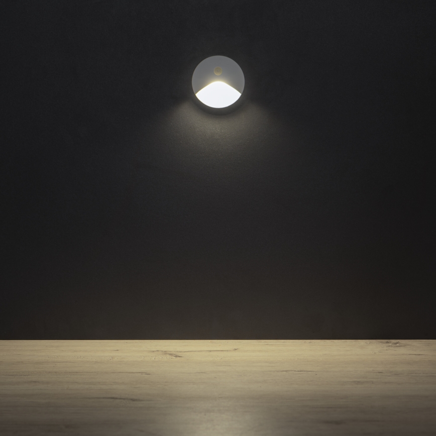 LED-Treppenleuchte mit Bewegungs- und Dämmerungssensor EXIN LED/2,5W/230V 4000K IP65 weiß rund