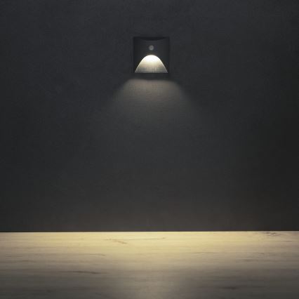 Lampada LED per scale con sensore di movimento e sensore crepuscolare EXIN LED/2,5W/230V 4000K IP65 antracite quadrata