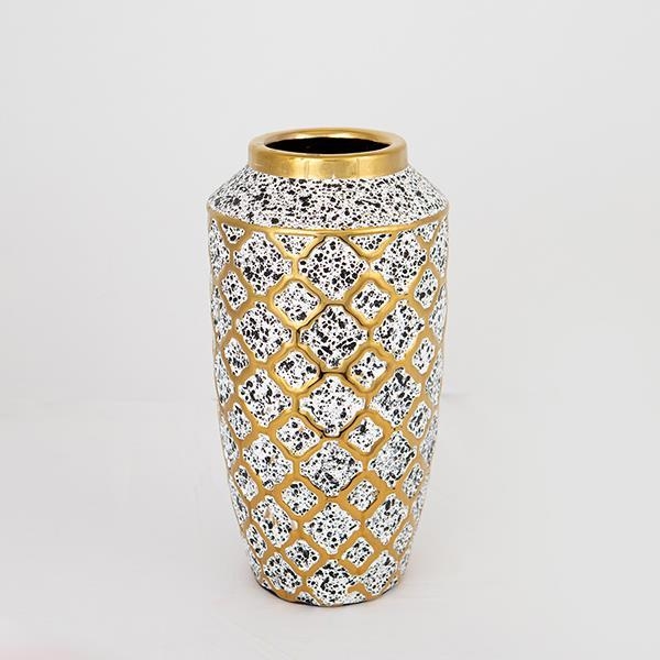 Keramik-Vase 25x13 cm weiß/golden/schwarz