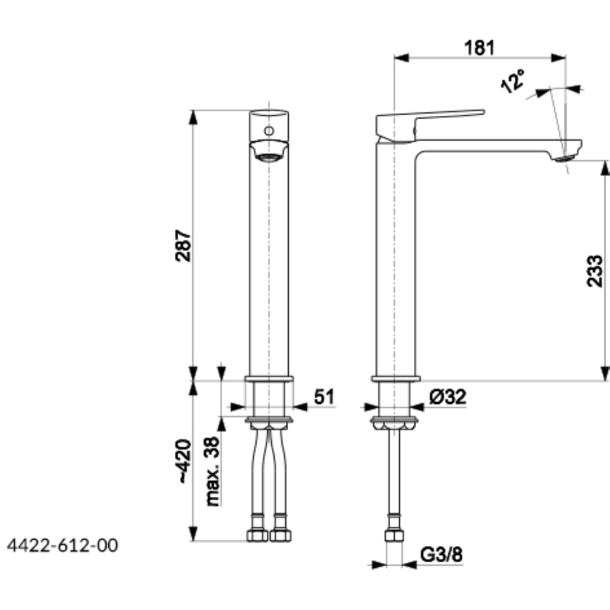 KFA Armatura 4422-612-00 - Rubinetto del lavandino + con scarico AGAT 28,7 cm cromo lucido