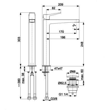 KFA Armatura 4522-712-44 - Mitigeur de lavabo + bonde MALAGA 30,3 cm blanc