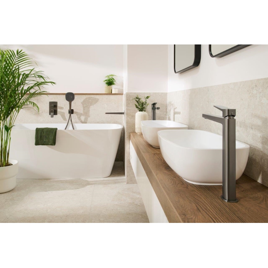 KFA Armatura 4522-712-61 - Waschtischarmatur + Ablaufgarnitur MALAGA 30,3 cm metallicgrau