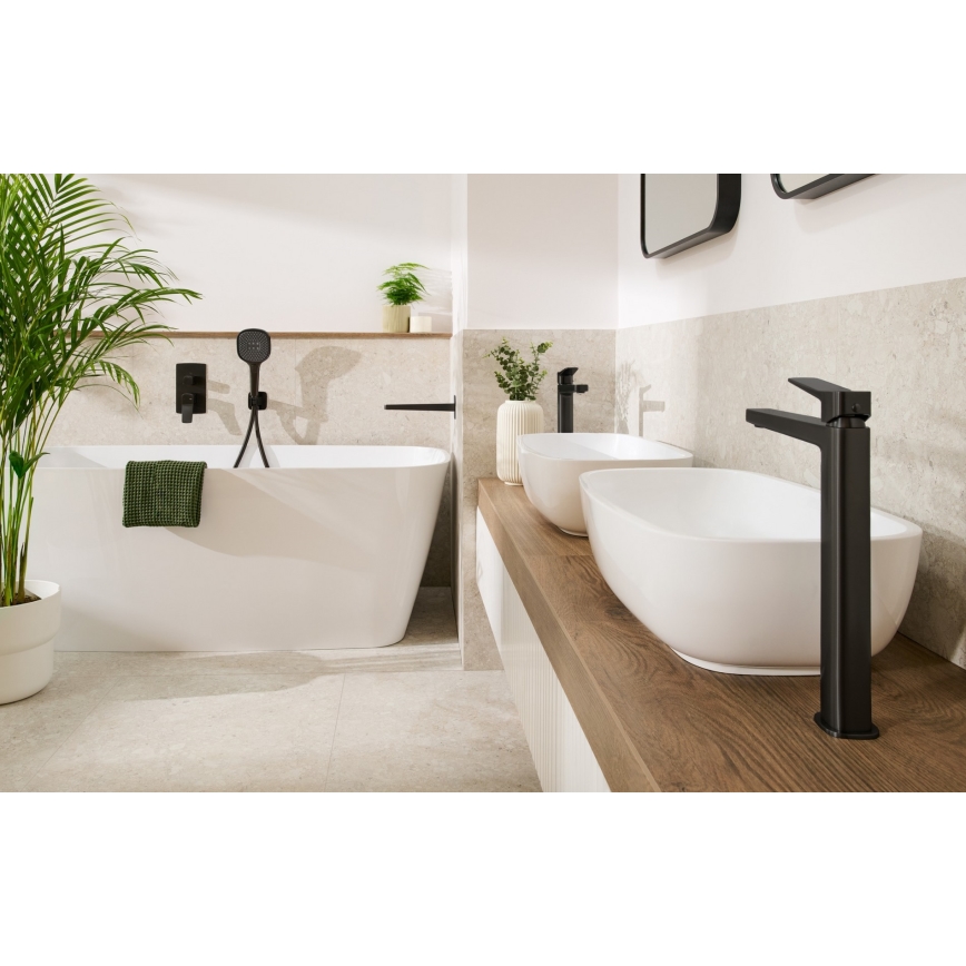 KFA Armatura 4522-825-81 - Mitigeur pour lavabo + bonde MALAGA 17 cm noir