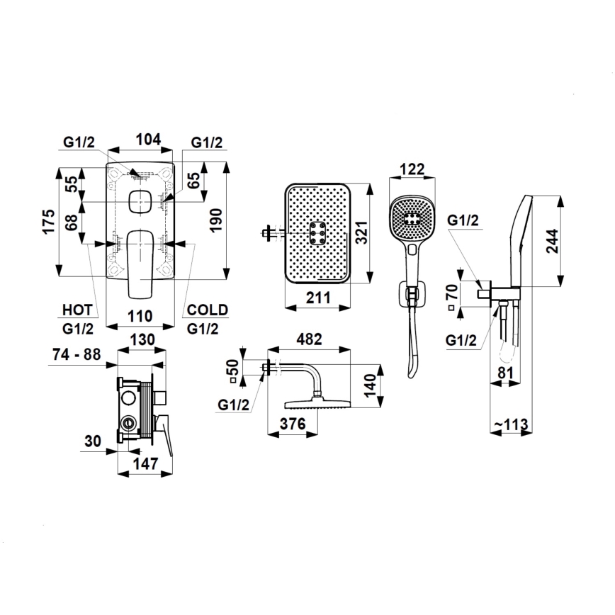 KFA Armatura 4529-501-00 - Set doccia con miscelatore da incasso MALAGA, cromo lucido