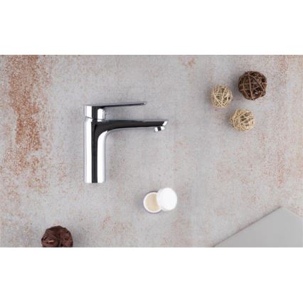 KFA Armatura 5022-815-00 - Robinet de lavabo + bonde avec trop-plein TANZANIT 15,4 cm chrome brillant