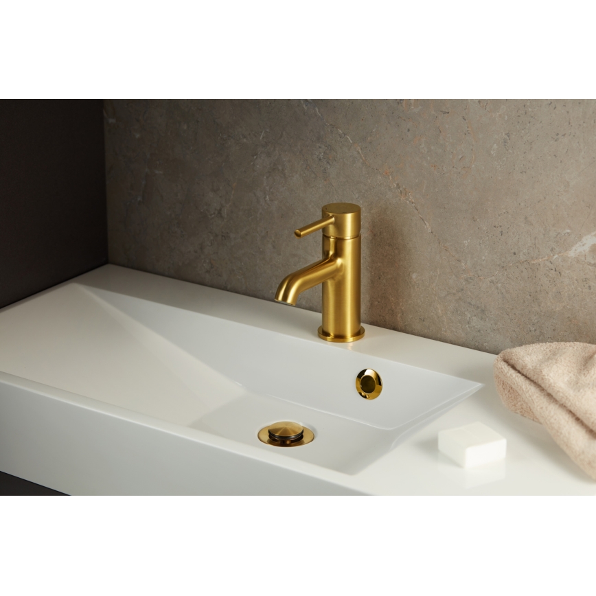 KFA Armatura 5032-815-31 - Robinet de lavabo + bonde avec trop-plein MOZA 15,2 cm poli doré
