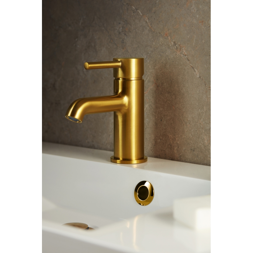 KFA Armatura 5032-815-31 - Robinet de lavabo + bonde avec trop-plein MOZA 15,2 cm poli doré