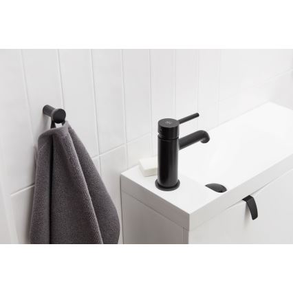 KFA Armatura 5032-815-81 - Robinet de lavabo + déchets avec trop-plein MOZA 15,2 cm mat noir