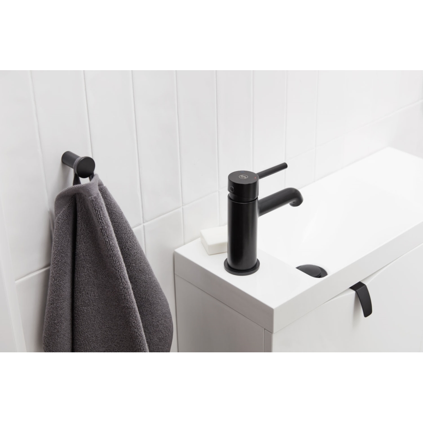 KFA Armatura 5032-815-81 - Robinet de lavabo + déchets avec trop-plein MOZA 15,2 cm mat noir