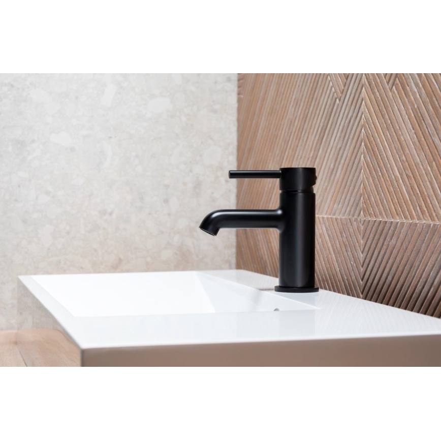 KFA Armatura 5032-815-81 - Robinet de lavabo + déchets avec trop-plein MOZA 15,2 cm mat noir