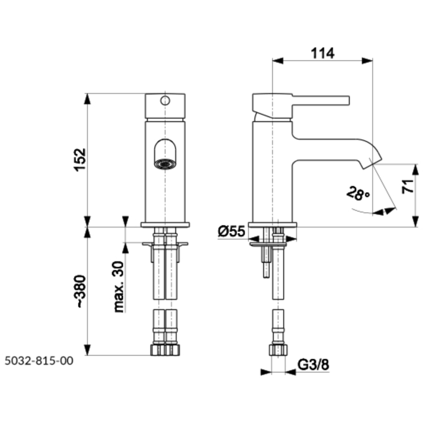 KFA Armatura 5032-815-81 - Robinet de lavabo + déchets avec trop-plein MOZA 15,2 cm mat noir