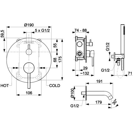 KFA Armatura 5039-401-00 - Badewannengarnitur mit Unterputz-Armatur MOZA glänzendes Chrom