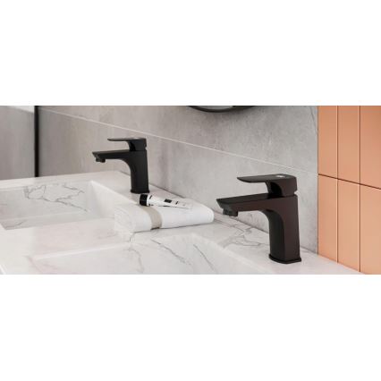 KFA Armatura 5532-815-81 - Robinet de lavabo + déchets avec trop-plein MOKAIT 13,9 cm laiton/mat noir
