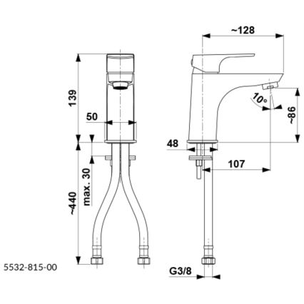 KFA Armatura 5532-815-81 - Robinet de lavabo + déchets avec trop-plein MOKAIT 13,9 cm laiton/mat noir