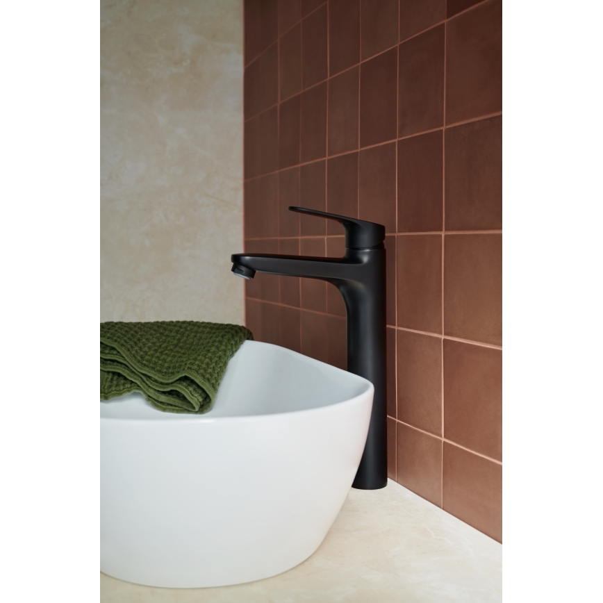 KFA Armatura 5552-712-81 - Robinet de lavabo + déchets avec trop-plein OTAVA 30,2 cm mat noir