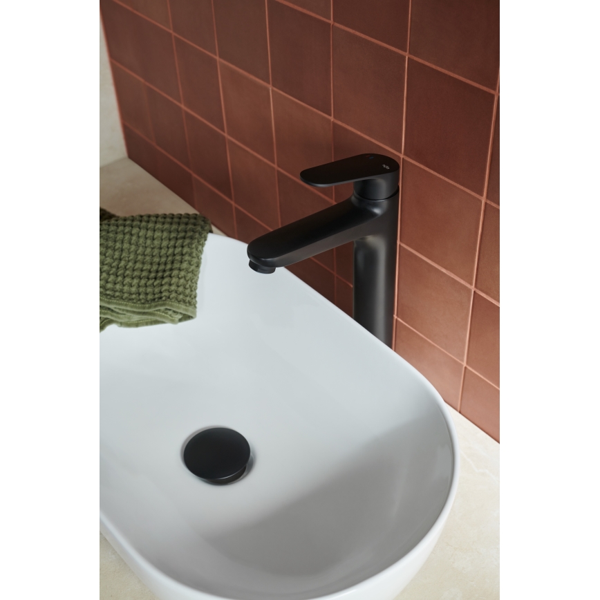 KFA Armatura 5552-712-81 - Robinet de lavabo + déchets avec trop-plein OTAVA 30,2 cm mat noir