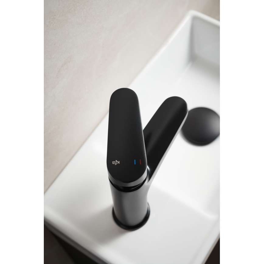 KFA Armatura 5552-815-81 - Rubinetto del lavandino + rifiuti con scarico OTAVA 15 cm opaco nero