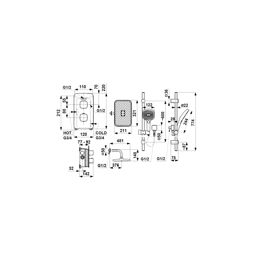 KFA Armatura 5759-301-34 - Set doccia con rubinetteria termostatica da incasso MALAGA oro rosa