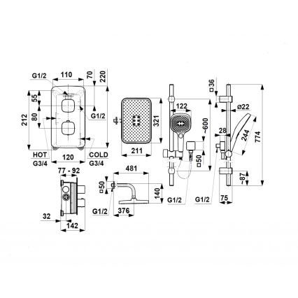 KFA Armatura 5759-301-61 - Set doccia con miscelatore termostatico da incasso MALAGA, grigio metallizzato