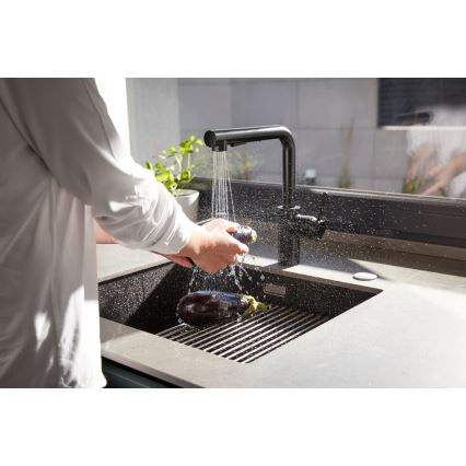 KFA Armatura 6623-110-81 - Rubinetto lavello con doccetta estraibile DUERO BASIC acciaio inossidabile/opaco nero