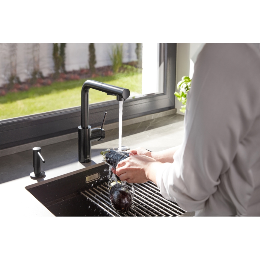 KFA Armatura 6623-110-81 - Rubinetto lavello con doccetta estraibile DUERO BASIC acciaio inossidabile/opaco nero