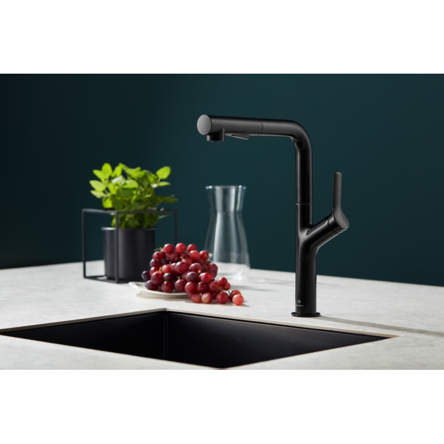 KFA Armatura 6623-220-81 - Rubinetto lavello con doccetta estraibile DUERO DESIGN acciaio inossidabile/opaco nero