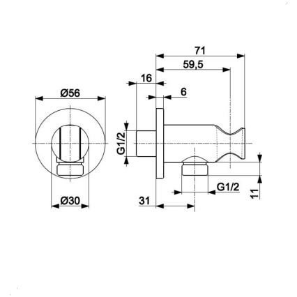 KFA Armatura 845-053-00 - Supporto doccia rotondo con uscita MOZA/HALIT cromo lucido