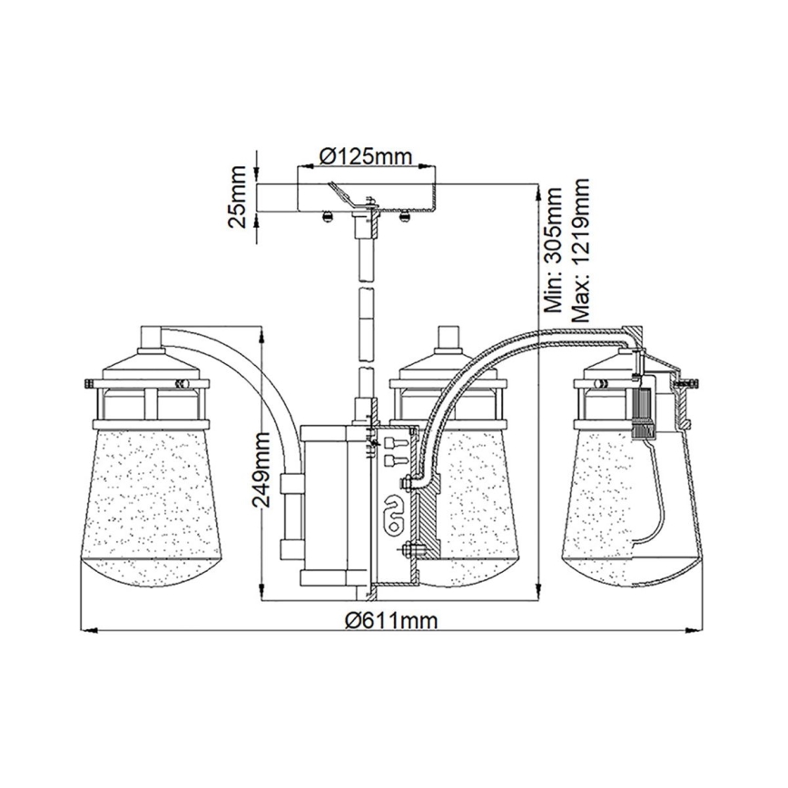 Kichler - Outdoor-Hängeleuchte an Stange LYNDON 5xE27/60W/230V IP44