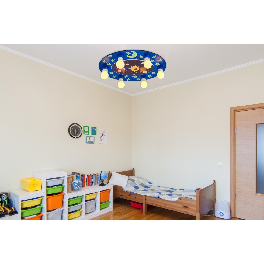 Kinder-Deckenleuchte LUCCA 6xE27/24W/230V blau
